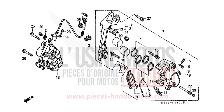 FRONT BRAKE CALIPER (ST1100AN/AP/AR) for Pan-European ABS SPARKLING SILVER METALLIC (NH295D) from 1993